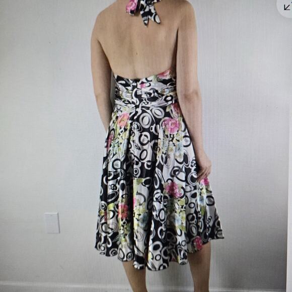 FAUST Paris Designer Geometric Halter Midi Dress Satin Size XS/S Satin EUC - Picture 5 of 9